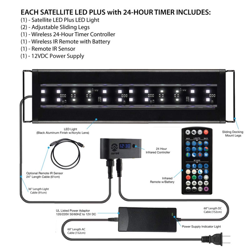 Current USA 24-36" Inch Satellite Freshwater LED Plus Full Spectrum RGB+W Light for Aquariums | Wireless 24 Hour Remote Control Fish Tank Lighting (4506) - Image 3